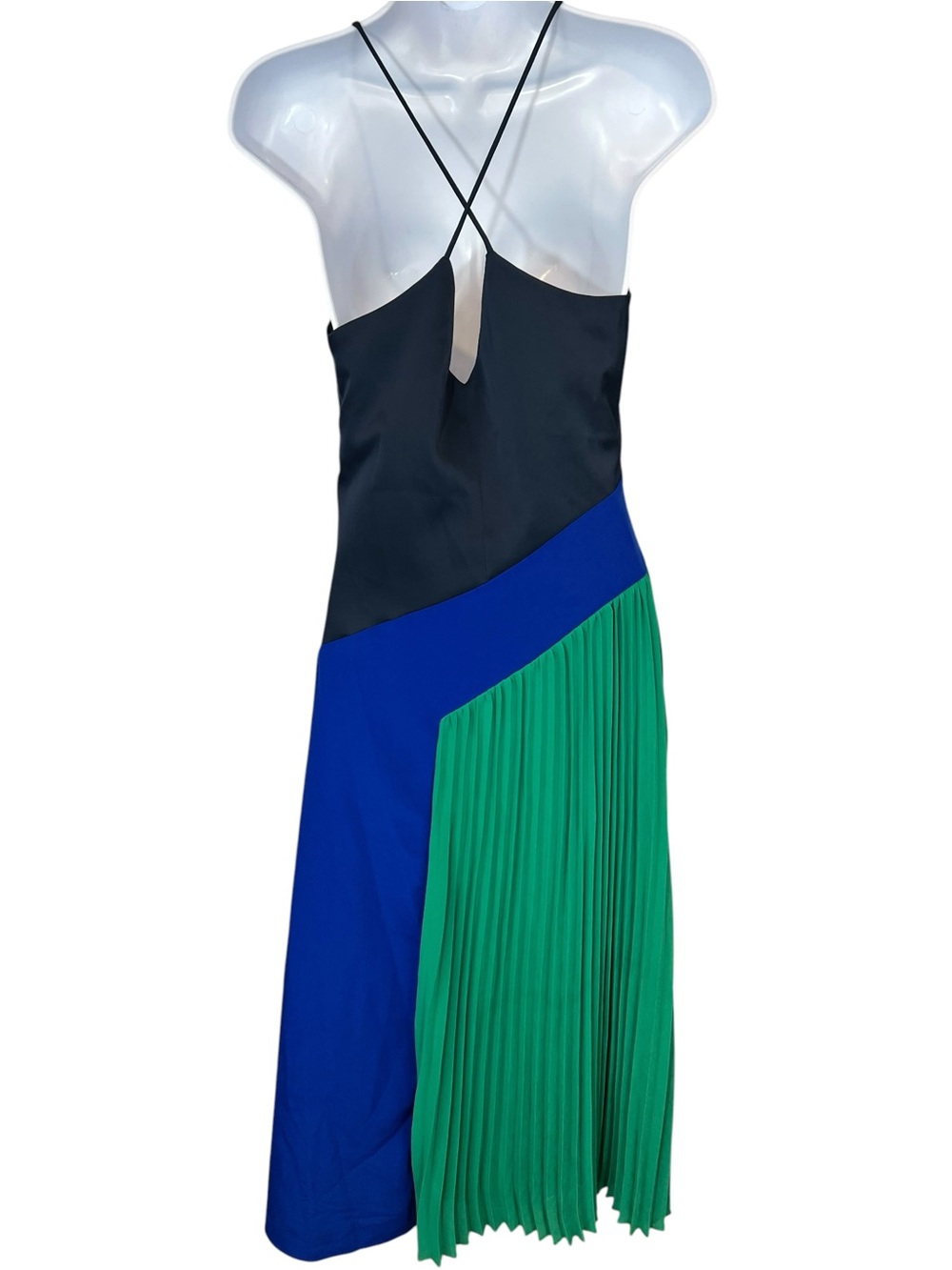 Cushnie x Target Blue & Green Colorblock Pleated Silky Midi Dress. Size 4 - Picture 11 of 15